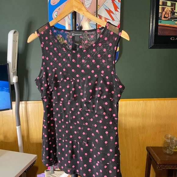 INC International Concepts Tops - INC International Concepts Black Tank Top with Pink Polka Dots see though